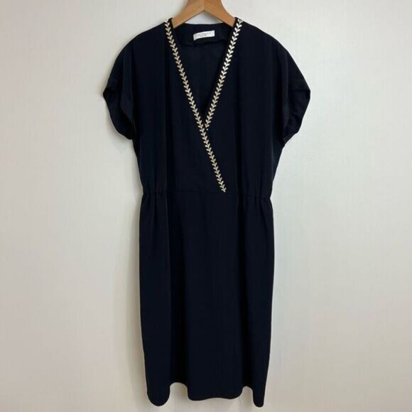 Vintage Elisa Cavaletti Club Women’s Medium Faux Wrap Gold Embellished Dress - Picture 1 of 12